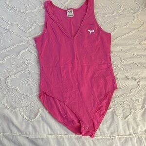 PINK Victoria's Secret Hot Pink Sleeveless V-Neck Bodysuit